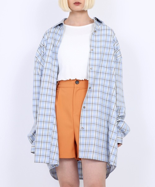 PUNYUS（プニュズ）の「オーバーチェックシャツ（シャツ/ブラウス・レディース・イエロー/ブルー/グリーン/オレンジ・4/2/3/1）」の3枚目の写真