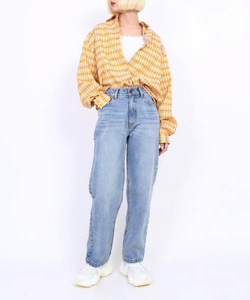 PUNYUS（プニュズ）の「オーバーチェックシャツ（シャツ/ブラウス・レディース・イエロー/ブルー/グリーン/オレンジ・4/2/3/1）」の6枚目の写真