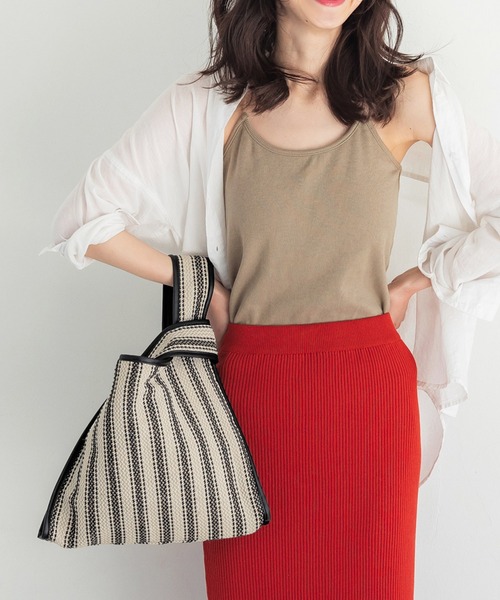 coca（coca）（コカ）の「ストライプジュートショッパーバッグ（トートバッグ・レディース・ブラック/アイボリー・ONE SIZE）」の2枚目の写真