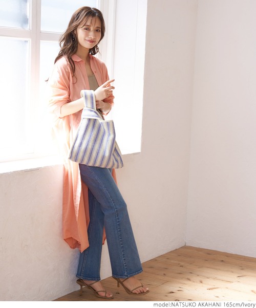 coca（coca）（コカ）の「ストライプジュートショッパーバッグ（トートバッグ・レディース・ブラック/アイボリー・ONE SIZE）」の14枚目の写真