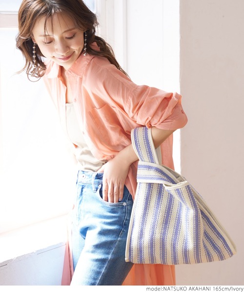 coca（coca）（コカ）の「ストライプジュートショッパーバッグ（トートバッグ・レディース・ブラック/アイボリー・ONE SIZE）」の12枚目の写真