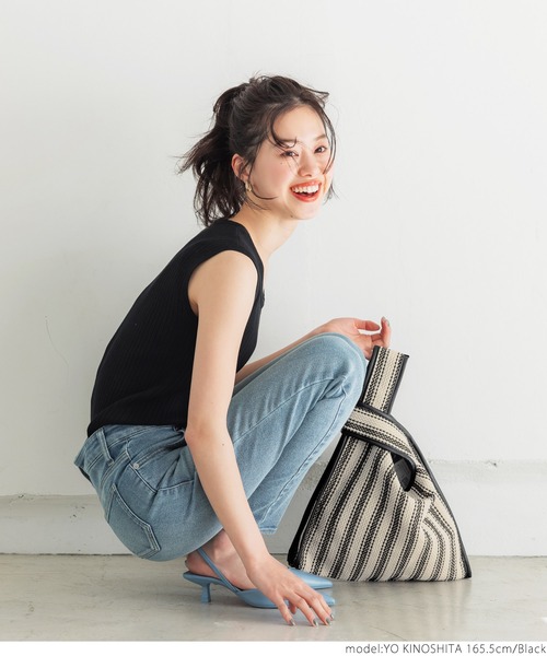 coca（coca）（コカ）の「ストライプジュートショッパーバッグ（トートバッグ・レディース・ブラック/アイボリー・ONE SIZE）」の8枚目の写真