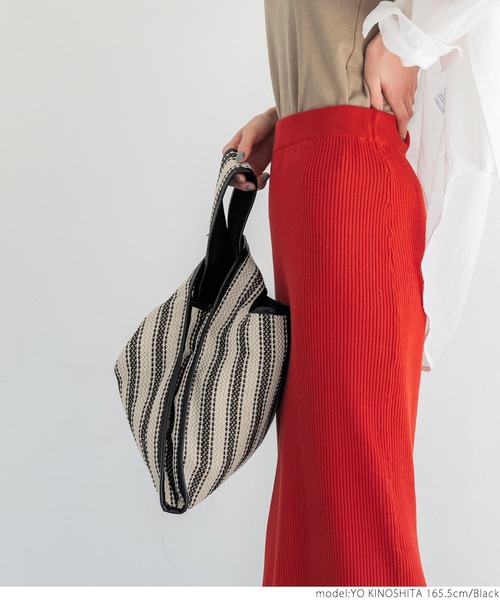 coca（coca）（コカ）の「ストライプジュートショッパーバッグ（トートバッグ・レディース・ブラック/アイボリー・ONE SIZE）」の7枚目の写真