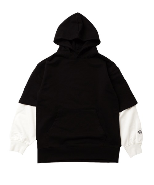 GLAZOS（グラソス）の「ストレッチミニ裏毛・ドロップショルダーフェイクレイヤードパーカー（パーカー・キッズ・ライトブルー/ブラック/グリーン系その他・130cm/140cm/150cm/160cm/170cm）」の2枚目の写真