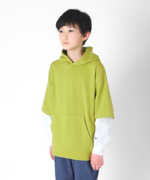 GLAZOS（グラソス）の「ストレッチミニ裏毛・ドロップショルダーフェイクレイヤードパーカー（パーカー・キッズ・ライトブルー/ブラック/グリーン系その他・130cm/140cm/150cm/160cm/170cm）」の12枚目の写真