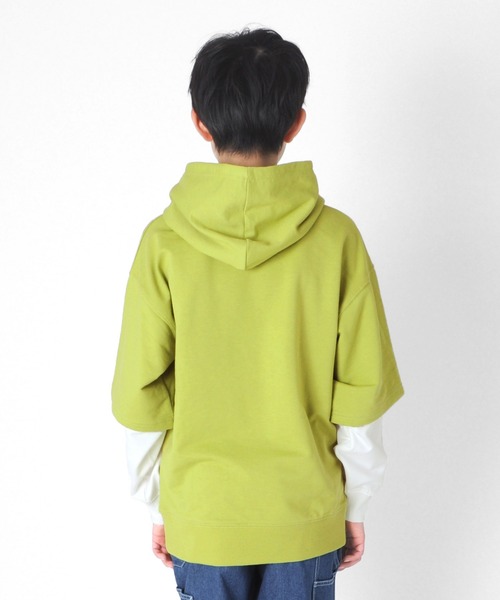 GLAZOS（グラソス）の「ストレッチミニ裏毛・ドロップショルダーフェイクレイヤードパーカー（パーカー・キッズ・ライトブルー/ブラック/グリーン系その他・130cm/140cm/150cm/160cm/170cm）」の8枚目の写真