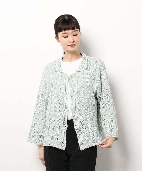 Samansa Mos2(サマンサ モスモス)の「透かしニットカーディガン(カーディガン/ボレロ・レディース・ベージュ/オフホワイト/ミント・フリ-)」の4枚目の写真