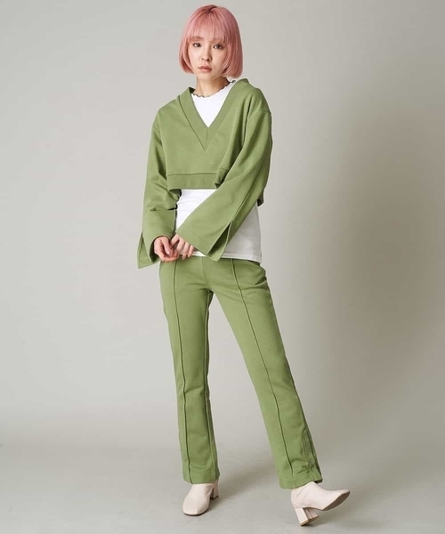 A de a.v.v（アードアー・ヴェ・ヴェ）の「［SET UP対応］裏毛ドットボタンフレアパンツ（スウェットパンツ・レディース・アイボリー/ライトピンク/グリーン・38/36）」の13枚目の写真