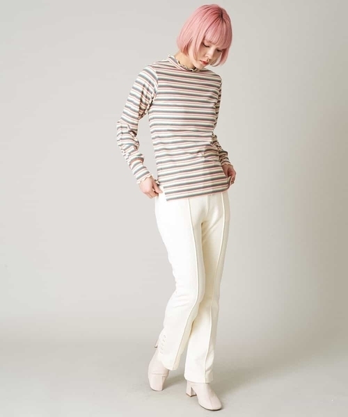 A de a.v.v（アードアー・ヴェ・ヴェ）の「［SET UP対応］裏毛ドットボタンフレアパンツ（スウェットパンツ・レディース・アイボリー/ライトピンク/グリーン・38/36）」の12枚目の写真