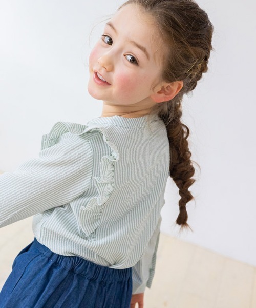 lulpini（ルルピー二）の「kids ストライプフリルブラウス（シャツ/ブラウス・キッズ・ミント/イエロー・S/M/L）」の16枚目の写真