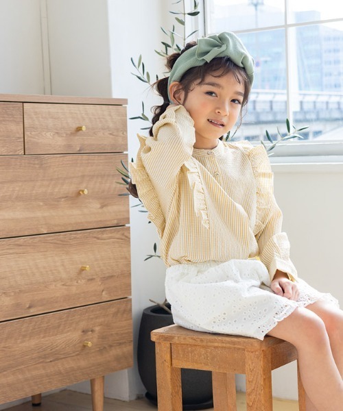 lulpini（ルルピー二）の「kids ストライプフリルブラウス（シャツ/ブラウス・キッズ・ミント/イエロー・S/M/L）」の3枚目の写真