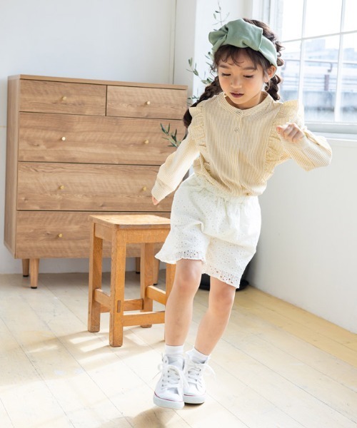 lulpini（ルルピー二）の「kids ストライプフリルブラウス（シャツ/ブラウス・キッズ・ミント/イエロー・S/M/L）」の4枚目の写真