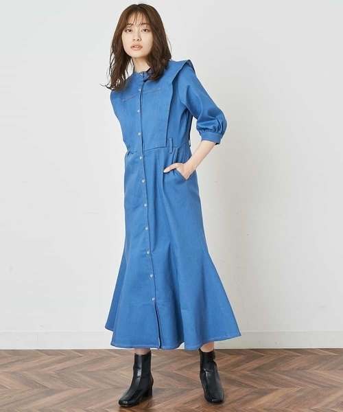 A de a.v.v(アードアー・ヴェ・ヴェ)の「デニムマーメイドワンピース(ワンピース・レディース・ネイビー・SMALL/MEDIUM)」の1枚目の写真