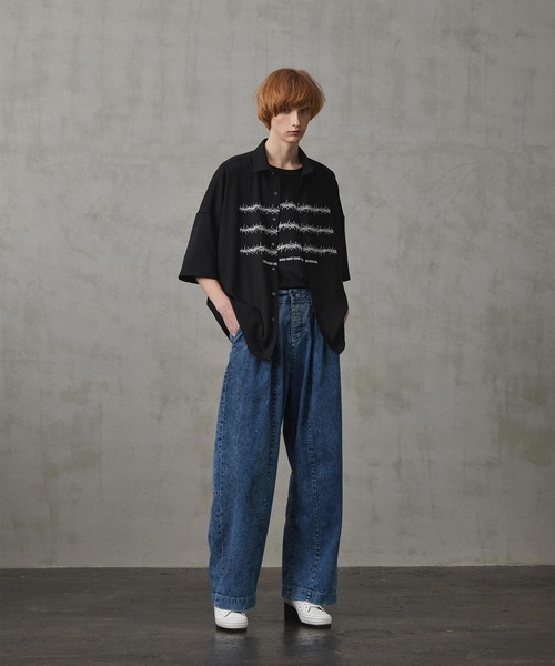 SHAREEF（シャリーフ）の「6.5oz DENIM WIDE PANTS（デニムパンツ・メンズ・ブラック/インディゴブルー/ブラック系その他/ケミカルウォッシュ・1/2/3）」の19枚目の写真
