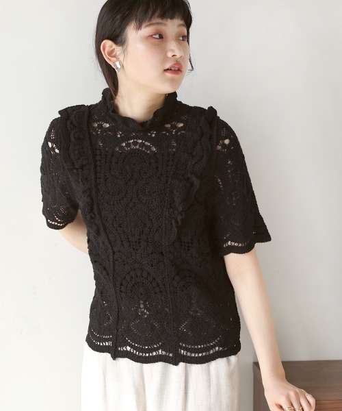 Bab(バブ)の「フリルクロシェブラウス(シャツ/ブラウス・レディース・ブラック/ベージュ/オフホワイト・M)」の21枚目の写真