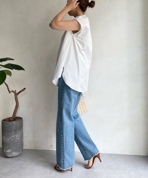 DouDou(ドゥドゥ)の「【WEB限定】BIGパールネック半袖ブラウス(シャツ/ブラウス・レディース・ホワイト/ブラック・FREE)」の10枚目の写真