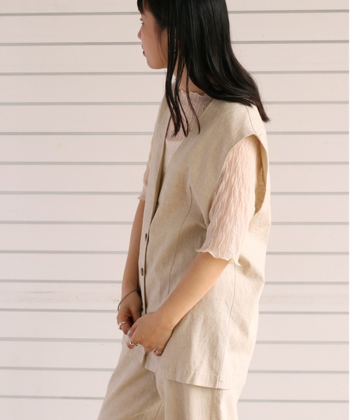 cepo（セポ）の「リネンレーヨン ストレッチベスト　セットアップ可能（ベスト・レディース・オフホワイト/ブラック・M）」の13枚目の写真