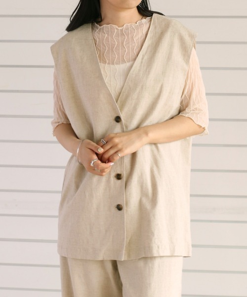 cepo（セポ）の「リネンレーヨン ストレッチベスト　セットアップ可能（ベスト・レディース・オフホワイト/ブラック・M）」の14枚目の写真