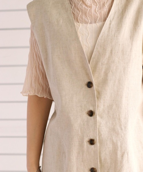 cepo（セポ）の「リネンレーヨン ストレッチベスト　セットアップ可能（ベスト・レディース・オフホワイト/ブラック・M）」の16枚目の写真
