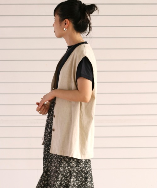 cepo（セポ）の「リネンレーヨン ストレッチベスト　セットアップ可能（ベスト・レディース・オフホワイト/ブラック・M）」の22枚目の写真