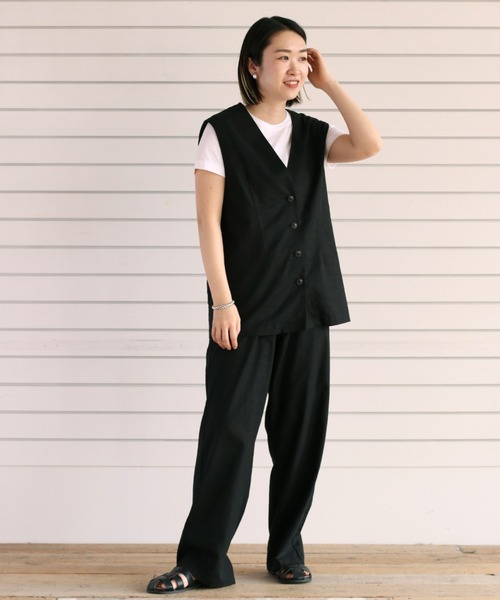 cepo（セポ）の「リネンレーヨン ストレッチベスト　セットアップ可能（ベスト・レディース・オフホワイト/ブラック・M）」の5枚目の写真