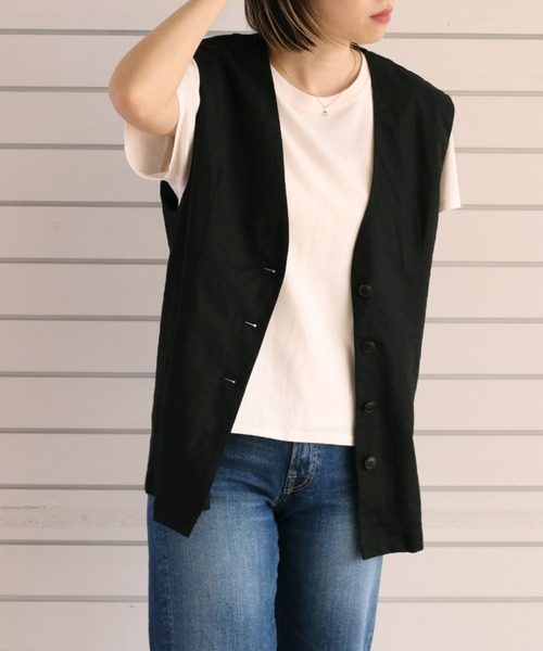 cepo（セポ）の「リネンレーヨン ストレッチベスト　セットアップ可能（ベスト・レディース・オフホワイト/ブラック・M）」の7枚目の写真