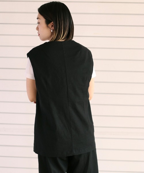 cepo（セポ）の「リネンレーヨン ストレッチベスト　セットアップ可能（ベスト・レディース・オフホワイト/ブラック・M）」の8枚目の写真
