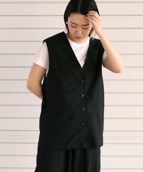 cepo（セポ）の「リネンレーヨン ストレッチベスト　セットアップ可能（ベスト・レディース・オフホワイト/ブラック・M）」の10枚目の写真