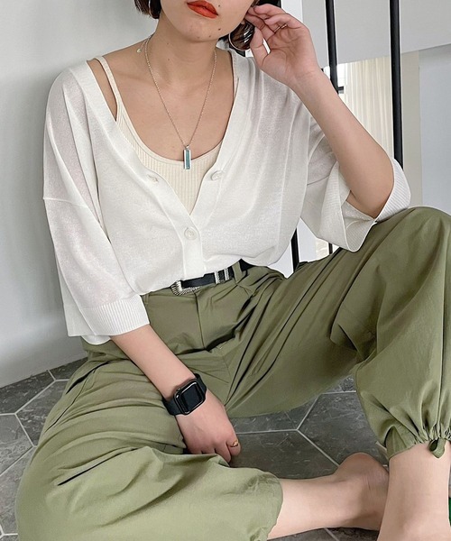 PAGEBOY(ページボーイ)の「Vネックルーズサマーカーディガン(カーディガン/ボレロ・レディース・ピンク/オフホワイト/ブラック・FREE)」の2枚目の写真