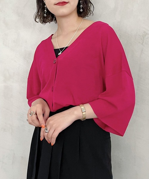 PAGEBOY(ページボーイ)の「Vネックルーズサマーカーディガン(カーディガン/ボレロ・レディース・ピンク/オフホワイト/ブラック・FREE)」の1枚目の写真