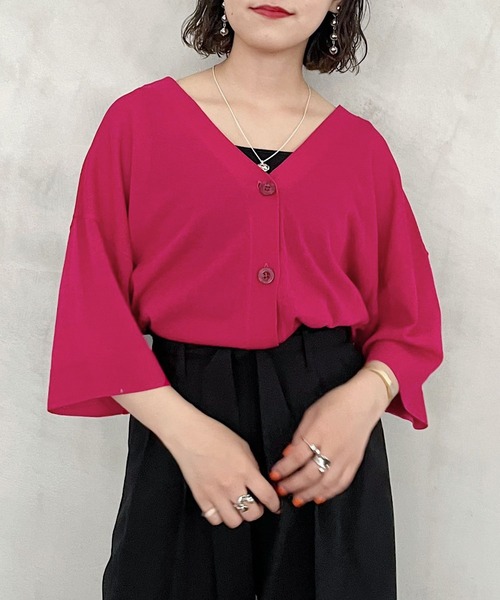 PAGEBOY(ページボーイ)の「Vネックルーズサマーカーディガン(カーディガン/ボレロ・レディース・ピンク/オフホワイト/ブラック・FREE)」の16枚目の写真