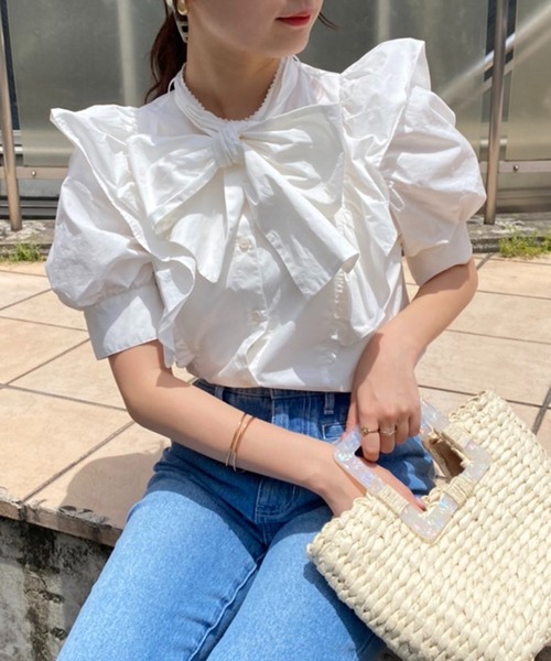 one after another NICE CLAUP（ワンアフターアナザーナイスクラップ）の「Bigリボンブラウス（シャツ/ブラウス・レディース・ベージュ/オフホワイト/アイボリー/ブラック系その他/ピンク・FREE）」の12枚目の写真