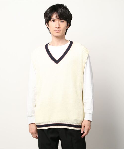 Bling Leads(ブリングリーズ)の「■Bling Leads■麻タッチアクリル畔編みベスト(ベスト・メンズ・ホワイト系その他/ホワイト系その他2・LARGE/X-LARGE/MEDIUM)」の2枚目の写真