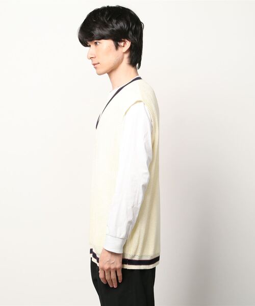 Bling Leads(ブリングリーズ)の「■Bling Leads■麻タッチアクリル畔編みベスト(ベスト・メンズ・ホワイト系その他/ホワイト系その他2・LARGE/X-LARGE/MEDIUM)」の3枚目の写真