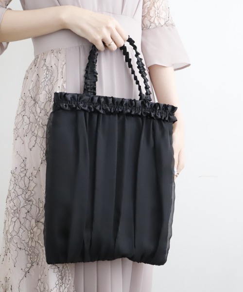 Cupid Heart（キューピッドハート）の「【Cupid Heart】結婚式バッグ ギャザー＆シフォンサブバッグ（エコバッグ/サブバッグ・レディース・ベージュ/ブラック・MEDIUM）」の2枚目の写真