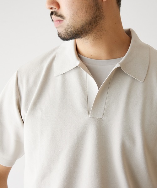 417 EDIFICE（フォーワンセブンエディフィス）の「ハーフミラノスキッパー S/S（ポロシャツ・メンズ・ライトグレー/ブラック/グリーン/ブルー/イエロー・SMALL/MEDIUM/LARGE）」の2枚目の写真