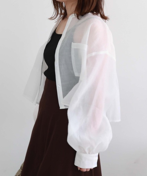 archives（アルシーヴ）の「ショートシアーシャツ/（シャツ/ブラウス・レディース・ブラック/オフホワイト/オレンジ/シルバーグレー/アイボリー・MEDIUM）」の2枚目の写真