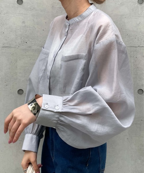 archives（アルシーヴ）の「ショートシアーシャツ/（シャツ/ブラウス・レディース・ブラック/オフホワイト/オレンジ/シルバーグレー/アイボリー・MEDIUM）」の14枚目の写真