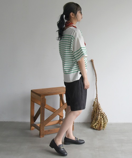 sango（sango）の「パネルボーダーハーフスリーブTシャツ（Tシャツ/カットソー・レディース・ブラック/グレイッシュベージュ/グリーン・FREE）」の4枚目の写真