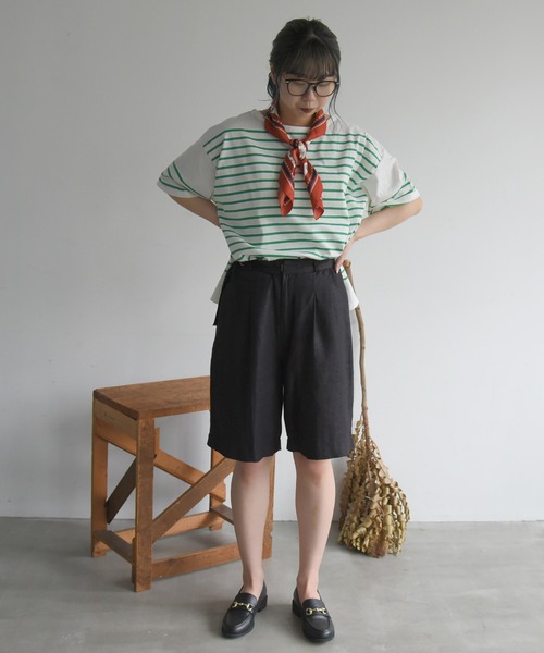 sango（sango）の「パネルボーダーハーフスリーブTシャツ（Tシャツ/カットソー・レディース・ブラック/グレイッシュベージュ/グリーン・FREE）」の16枚目の写真