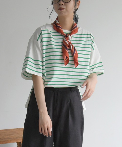 sango（sango）の「パネルボーダーハーフスリーブTシャツ（Tシャツ/カットソー・レディース・ブラック/グレイッシュベージュ/グリーン・FREE）」の21枚目の写真