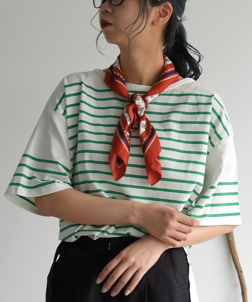 sango（sango）の「パネルボーダーハーフスリーブTシャツ（Tシャツ/カットソー・レディース・ブラック/グレイッシュベージュ/グリーン・FREE）」の15枚目の写真