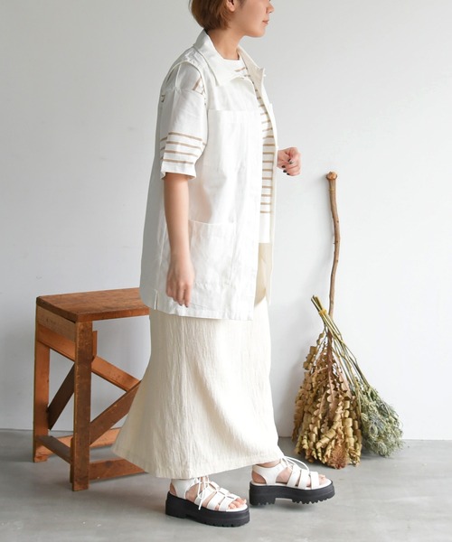 sango（sango）の「パネルボーダーハーフスリーブTシャツ（Tシャツ/カットソー・レディース・ブラック/グレイッシュベージュ/グリーン・FREE）」の11枚目の写真