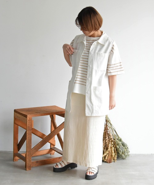 sango（sango）の「パネルボーダーハーフスリーブTシャツ（Tシャツ/カットソー・レディース・ブラック/グレイッシュベージュ/グリーン・FREE）」の6枚目の写真