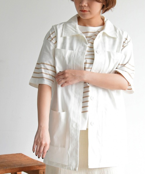 sango（sango）の「パネルボーダーハーフスリーブTシャツ（Tシャツ/カットソー・レディース・ブラック/グレイッシュベージュ/グリーン・FREE）」の5枚目の写真