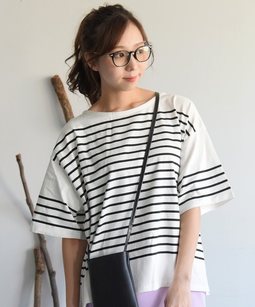 sango（sango）の「パネルボーダーハーフスリーブTシャツ（Tシャツ/カットソー・レディース・ブラック/グレイッシュベージュ/グリーン・FREE）」の13枚目の写真