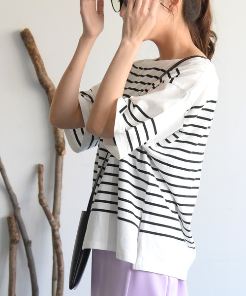 sango（sango）の「パネルボーダーハーフスリーブTシャツ（Tシャツ/カットソー・レディース・ブラック/グレイッシュベージュ/グリーン・FREE）」の19枚目の写真