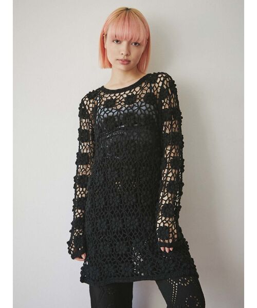 merry jenny（メリージェニー）の「クロシェニットミニワンピース（ワンピース・レディース・アイボリー/ブラック・FREE）」の5枚目の写真