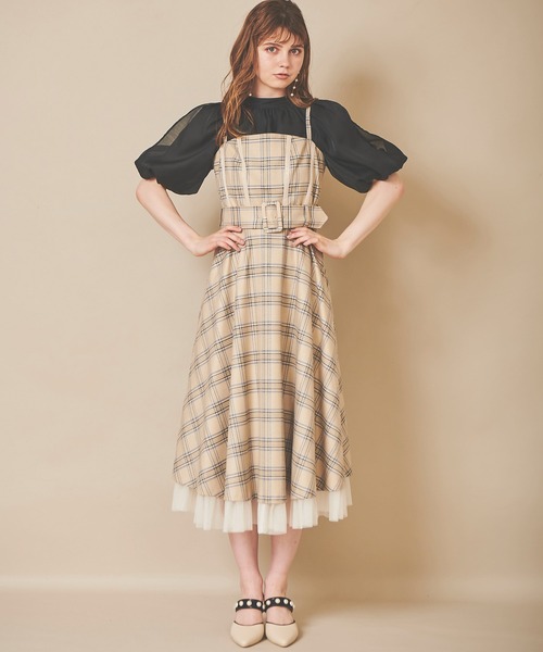 31 Sons de mode（トランテアン　ソン　ドゥ　モード）の「チェックキャミワンピース（ワンピース・レディース・クリーム/ブラウン・36/38）」の12枚目の写真