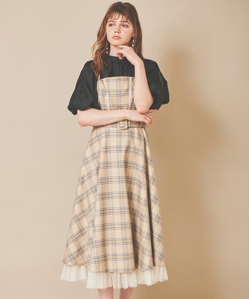 31 Sons de mode（トランテアン　ソン　ドゥ　モード）の「チェックキャミワンピース（ワンピース・レディース・クリーム/ブラウン・36/38）」の4枚目の写真